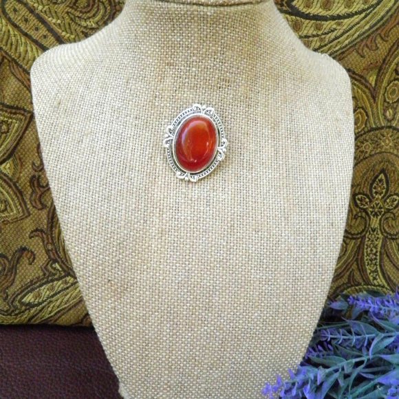 Handcrafted Genuine Carnelian Gemstone Brooch Pin - Picture 2 of 4
